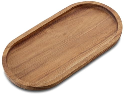 com-four® Plateau en Bois d'acacia - Plateau décoratif allongé - Plateau de Service - étagère en Bois - Assiette de Service pour collations, Fromage, saucisses - Plateau en Bois (1 pièce - Ovale)