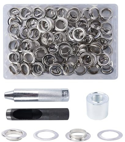 Luabue 120 Sets Trousse Oillets 16mm Kit Grommets Oeillets en Métal avec 3 Outils Œiillets en Métal Œiillet Couture pour Bâche Ceinture Chaussures Les Sacs en Cuir (16mm)