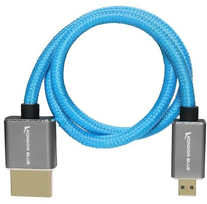 KONDOR BLUE | Micro HDMI to Full HDMI 16 Straight Cable Braided | 4K 60Hz, 18Gbps, HDR, 3D Video & Nylon Braided with Reinforced Connectors | Blue