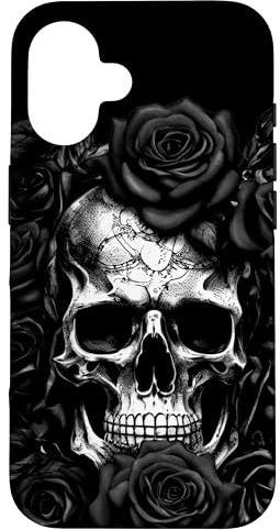 Skeleton Metalhead Skulls and Roses Metal Rock Deep Black Case for iPhone 16