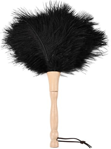 MehelloFeather Straußenfeder-Staubwedel, 30,5 cm, flauschig, natürliche Straußenfedern mit Holzgriff, Straußenfeder-Staubwedel für Reinigungsmittel, Schwarz