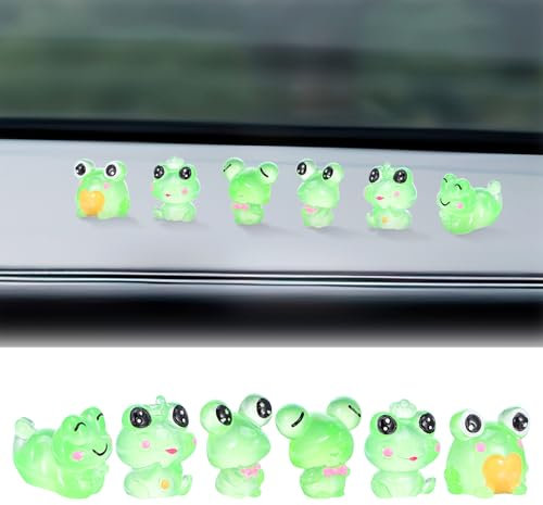 Sibba Frog Car Dashboard Decor 6 Pcs Fun Frog Car Dash Decorations Car Rear View Mirror Ornament Cute Frog Interior Accessories Adorable Frog Figurines for Home Office Dashboard