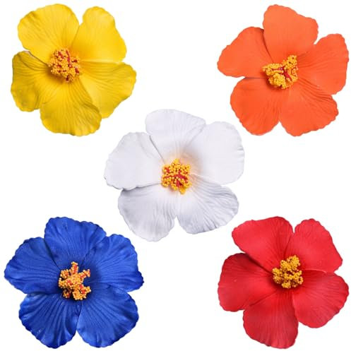 GWAWG Lot de 5 Fleuries Hawaïennes pour Femmes, Fleurie Tropicales, Hibiscus, Fleurs Artificielles pour Vacances et Fêtes à la Plage