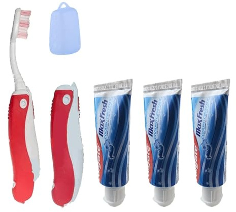 Small Travel Size Toothpaste Colgatee Mini Max Fresh 20ml x3 with Travel Foldable Toothbrush x1 Includes Silicone Toothbrush Cap Cover