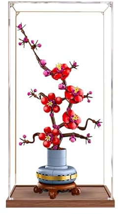 Vitrine en acrylique pour Lego 10369 Motif fleur de prunier fier 3 mm Boîte de présentation anti-poussière compatible avec Lego 10369 (modèle non inclus) (Transparent 3 mm Couleur bois)