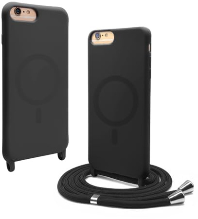 VAVAVOOMY Handykette Hülle für iPhone 6/7/8 Plus(5.5) mit Band Halsband Lanyard (abnehmbar) Handyhülle, Verstellbarer Lanyard.Magnetisch Stoßfest Silikonhülle Wireless Charging kompatibel .-Schwarz