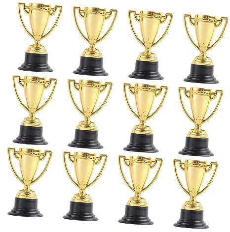 ibasenice 12stücke Goldene Mini-trophäen Aus Kunststoff Preis Für Belohnungen Dekoration Für Kindergarten -trophäe Mit Schwarzem Sockel Für Wettkampfspiele