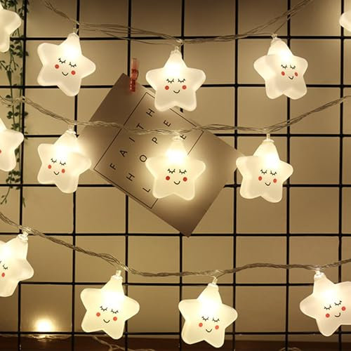 ENLACE Stern Lichterkette, 1,5M 10 LED Lichterkette Kinderzimmer Batteriebetrieben, Sternlichterkette für Kinderzimmer Fenster Garten Hochzeit Weihnachts Party Deko Innen Außen, Weiß