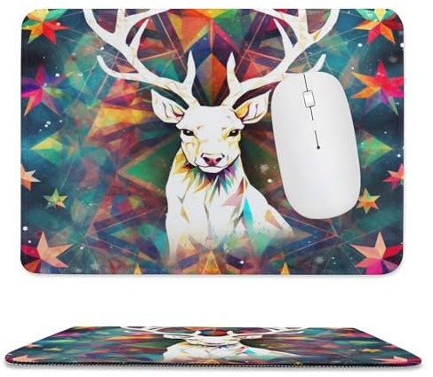 Gaming-Mauspad, 20,1 x 23,9 cm, buntes Dreieck, Rentier und Schneeflocken, rutschfest, wasserdicht, für kabellose Maus, Computer, Laptop, Büro
