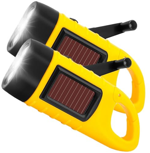 Xiaodib 2 Pack Portable Wind Up Torch, LED Super Bright Hand Crank Rechargeable Dynamo Solar Flashlight for Hiking