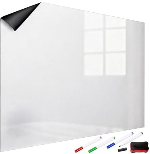 infactory Kühlschrankfolie: Magnetische Whiteboard-Folie, selbstklebend, 4 Marker, 60 x 45 cm (Magnetfolie selbstklebend weiß, Magnetwand)