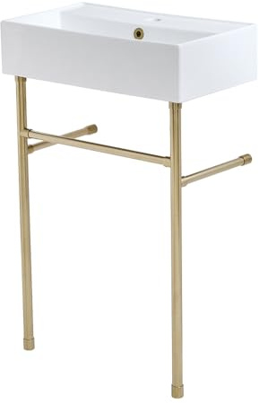 MILANO White Ceramic 1 Tap Hole Bathroom Basin Brass Washstand 550 x 310mm | Ceramic Basin. Stainless Steel Washstand. Contemporary Style. Floorstanding Design. Fitted With 1 Tap Hole. Fixing Kit.