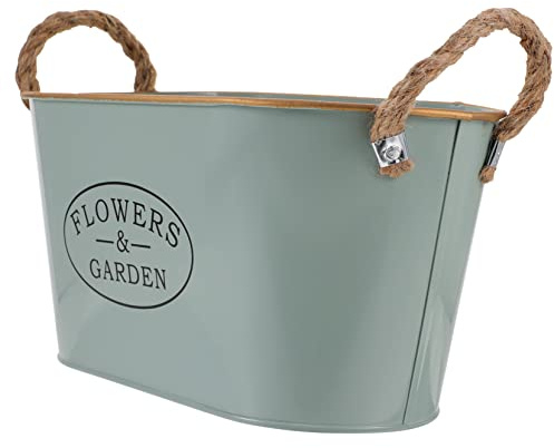 FONDOTIN Ovaler Retro Eisen Blumentopf aus Robustem Vintage Eimer für Sukkulenten und Blumen Vielseitiger Deko Blumeneimer für Garten Wohnzimmer und Büro Graue Oberfläche