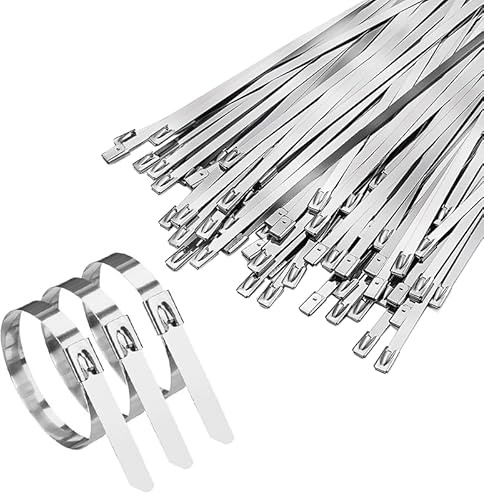 XHMAXE Heavy Duty Stainless Steel Cable Ties, Metal Zip Ties Outdoor & Industrial Use, Silver Wire Ties, Secure Bonding for Fence, Pipe, Farm, Electrical, Cables, (100-Pack 4.6X200MM)