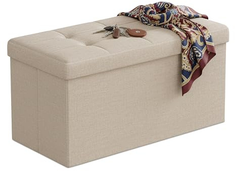 Relaxdays Sitzbank, Stauraum, Stoff, faltbar, gepolstert, Flur, Schlafzimmer, HBT 38 x 76 x 38 cm, Sitztruhe, beige