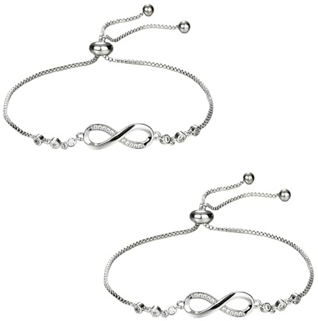2 Stk Silber Armband Unendlichkeitszeichen,Unendlichkeit Armband Freundschaftsarmband,Symbol Beste Freunde Armbänder Verstellbares,Charm Friendship bracelet Schmuck für Frauen,Weihnachten,Geburtstag