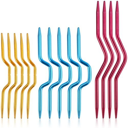 JAXICREY 15 Stück Zopfnadeln zum Stricken, Zopfstricknadel Metall, Zopfnadel Maschenhalter Stricken, Farbe Kabel Krümme Nadel Set, Zopfstricknadeln Strick Klein Uform für Strickmützen, Schals