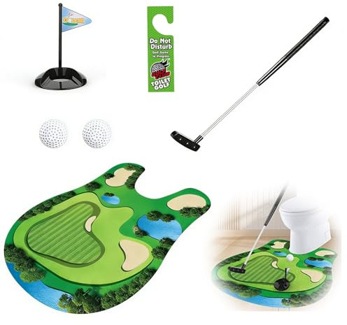 Toilet Golf Game Fun Indoor Golf Putting Mat for Adults Hilarious Gag Gifts for Men Dad Husband Novelty Father's Day Birthday Christmas for Men