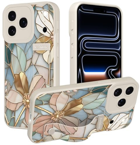 Kueqeay Handyhülle für iPhone 17 Pro hülle 6,3'' mit Ständer Armband, Aesthetic Mädchen Blumen Bunt Design Motiv Weiß Case Bumper Weiches Silikon Stoßfest Kameraschutz Ultra Dünn Schutzhülle, 05