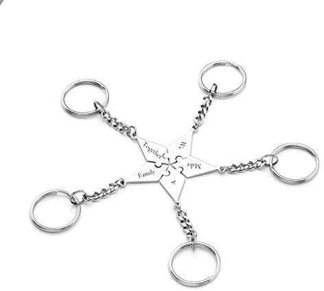 JSDDE Porte-clés Amitié Personnalisés Prénoms pour 5/6/8 Personnes en Acier Inoxydable Porte Clef Pendentif Étoile Séparable pour Meilleurs Amis Gravure Noms Initiales Cadeau Famille Remise Diplômes