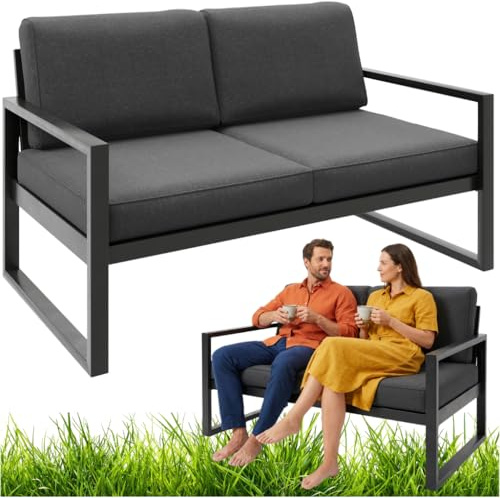 Beautysofa24 Stella Gartensofa 2-Sitzer Metall inkl. Kissen Wetterfest Outdoor Lounge Gartencouch Terrassensofa Balkonsofa Modern für Garten Terrasse Balkon, Graphit
