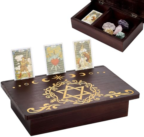 PH PandaHall Altar Tisch, 30x20x6.8cm Holz Meditation Aufbewahrungs Box Graviert Pentagramm Mond Wicca Tische mit Verstecktes Fach für Hexenwerk Vorräte Lagerung