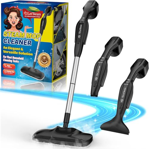 Fastest Heating Steam Mop with Handheld Steam Cleaner, 250ML Powerful Floor Steamer for Cleaning Hardwood, Laminate Floor, Wall, Glass and Grout, 17 Multi-purpose Accessories & Washable Pads