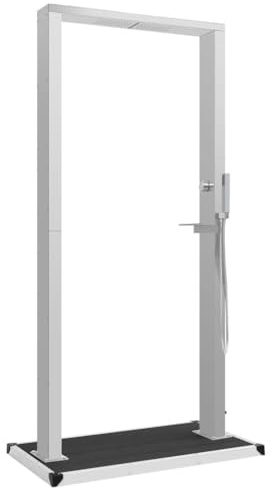 sephironlbb Doccia da giardino con piastra di fondo in WPC e pannello doccia in acciaio inox, altezza 210 cm, per piscina, vasca idromassaggio, terrazza, con funzione massaggio e doccetta