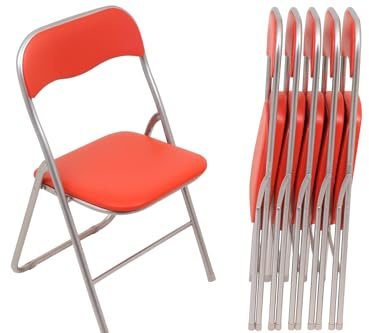 HAEST - Klappstühle 6er Set, Klappstuhl gepolstert mit Metallrahmen & Kunstleder, platzsparend, bis 100 kg belastbar, Ideal als Küchenstühle & Gartenstühle, Silber-Rot