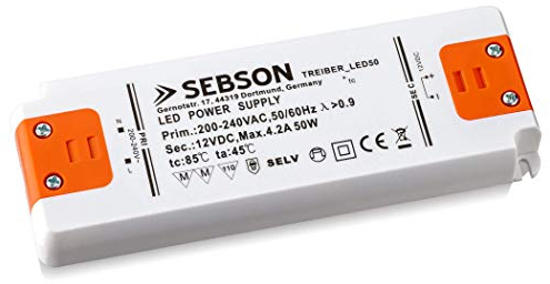 SEBSON 50W LED Treiber/LED Trafo - 12V Konstante Ausgangsspannung, Transformator, Netzteil für LED Lampen G4, MR11, GU5.3, MR16-160x58x18mm