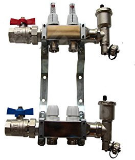 Heizkreisverteiler Edelstahl mit Durchflussanzeige für Fußbodenheizung von EasyTHERM (2 Heizkreise)