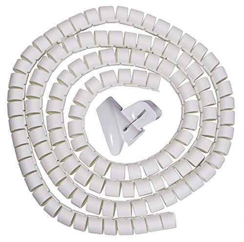 Sourcingmap 25mm Flexible Cable Organizer Spiral Tube Cable Wire Wrap Computer Manage Cord White 5 Meters Length with Clip