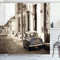 ABAKUHAUS Oldtimer Duschvorhang, Old Car Cuba Street, Stoffliches Gewebe Badezimmerdekorationsset mit Haken, 175 x 200 cm, Beige Taupe
