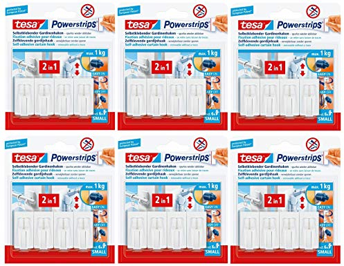 tesa Powerstrips Gardinenhaken, selbstklebend, weiß, 24 Stück (weiß Großpack)