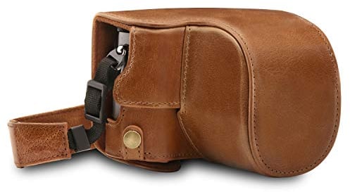 Megagear mg1566 para panasonic lumix dc-lx100 II Estuche Ever Ready, Funda de Pronto Uso de Cuero auténtico, con Correa - marrón.