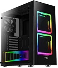 Aerocool TOR - Caja de ordenador, ATX, cristal templado, 2 ventiladores RGB 14cm, negro