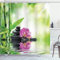 ABAKUHAUS Spa Duschvorhang, Orchideen Rock Wasser, Stoffliches Gewebe Badezimmerdekorationsset mit Haken, 175 x 240 cm, Grün Rosa