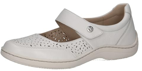 CAPRICE Comfort Damen Ballerinas aus Leder mit Riemchen, Weiß (White Nappa), 40 EU