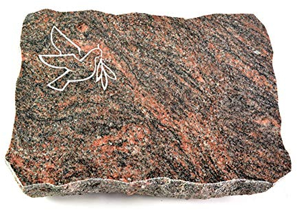 Wilhelmy Grabmale Grabplatte, Grabstein, Grabkissen, Urnengrabstein, Liegegrabstein Modell Pure 40 x 30 x 5 cm Himalaya-Granit, poliert inkl. Gravur (Sandstrahl-Ornament Taube 1)