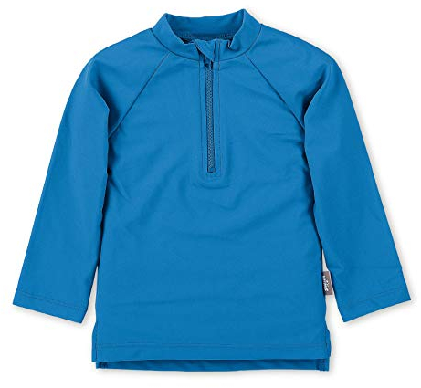 Sterntaler Badeshirt langarm uni - UV-Schutz 50+ Schwimmshirt mit Stehkragen - Unisex UV Shirt mit Frontreißverschluss und Kinnschutz - Kinder Badebekleidung, leuchtblau, Größe 104