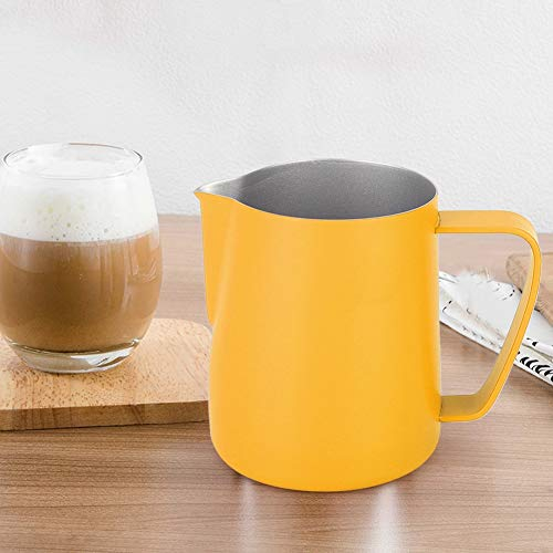Milk Frothing Jug, Milk Jug For Coffee Machine, 350ml Yellow Coffee Latte Cup Frother Coffee Stainless Steel Milk Jug Milk Pitcher Latte Container Cup Coffee Utensils
