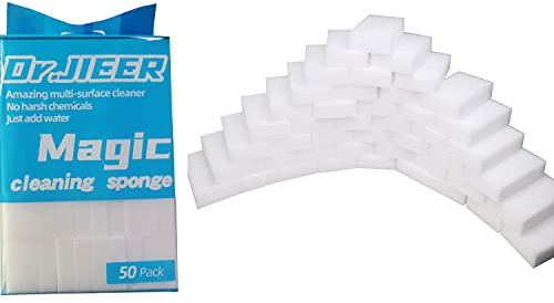 Dr.JIEER Eponge Magique Gomme Magique effectuer Magique Extra Puissante Nettoyante Effaceur De Taches 2X Plus résistant ,Lot de 50 .Pouvoir nettoyant concentré - Blanche 10x6x2cm