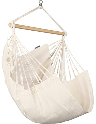 La Siesta®- Habana Hängesessel Basic Size für Entspannung & Stil: 360° Drehgelenk, hochwertiges Bambusholz - GOTS-zertifizierte Baumwolle. (Latte)
