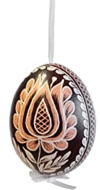 Holz-Leute Osterei braun gekratzt für Ihre Osterdeko, Bezaubernder Schmuck für den Osterstrauch, echtes Hühnerei in traditioneller Kratztechnik, 1 Stück