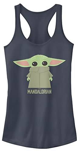 STAR WARS Junior's The Mandalorian The Child Covered Face Slim Fit, Scoop Hem Racerback Tank, Indigo, Medium