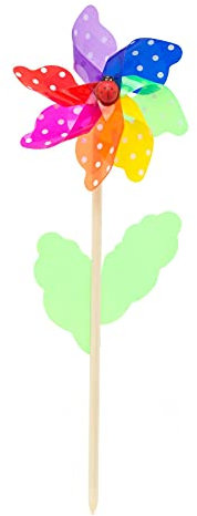 45cm Spotty Garden Windmill Outdoor Pinwheel | Wooden Rainbow Wind Spinner | Flower Bed Ornament Garden Decorations