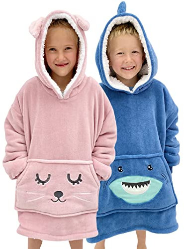 Big Softy Kids Oversized Blanket Hoodie - Animal Snuggle Hoodie - Soft & Warm - Girls & Boys (Pink Bunny)
