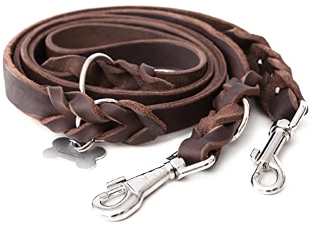 PillowPrim Verstellbare lederleine für Hunde, Hundeleine, Lederleine, mehrfach verstellbare Führleine, Braun