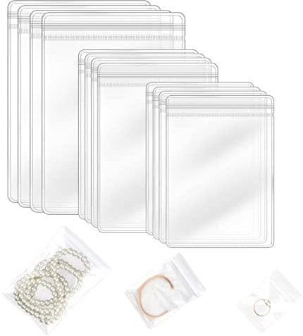 AIEX 120pcs Plastic Clear Jewelry Bags, Self Seal Waterproof Premium PVC Ziplock Bags for Jewelry Storage Bag for Holding Necklaces Earrings Bracelets Rings, Anti-Oxidation Anti-Tarnish (3 Sizes)