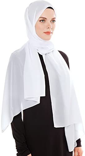 Kopftuch Damen Hijab - Chiffon Hijab Kopftuch Für Damen - Moderne Muslimisch Chiffon Hidzab Tuch Schal Kopftucher - Grau - Weiß